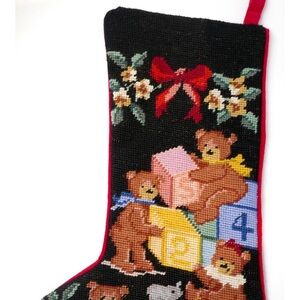 VTG IMPERIAL ELEGANCE Toy's & Teddy Bears Needlepoint Wool Christmas Stocking